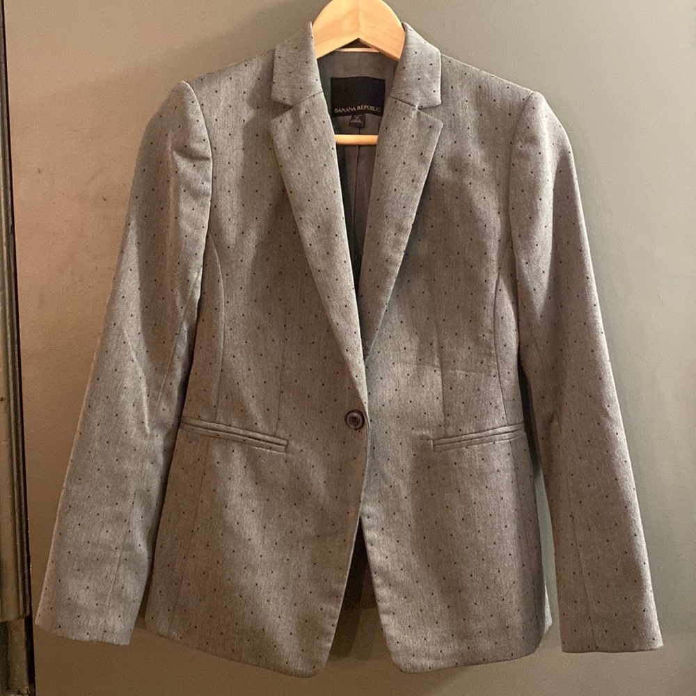 Banana Republic Suit Jacket in Grey Black Dot EUC